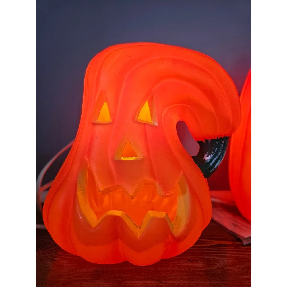 VTG RARE Halloween Blow Mold Pumpkin Set of 2 Jack O Lantern Electric Plug In